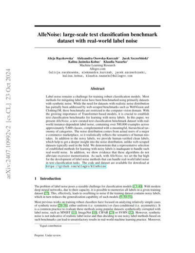 AlleNoise: Large-scale Text Classification Benchmark Dataset with Real-world Label Noise